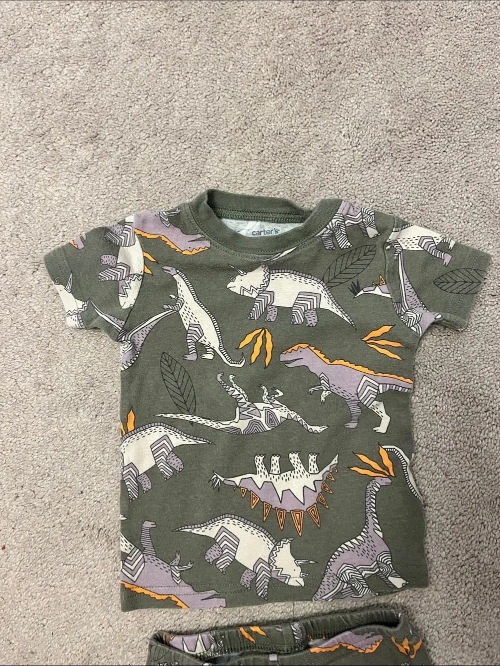 Carter's Olive Green Dinosaur Short Sleeve Pajama Set